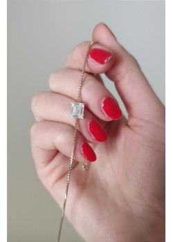 Ortası mini baget taşlı kare motif gümüş bileklik