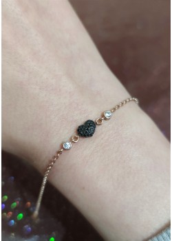 Onix taşlı kalp motif gümüş mini bileklik 