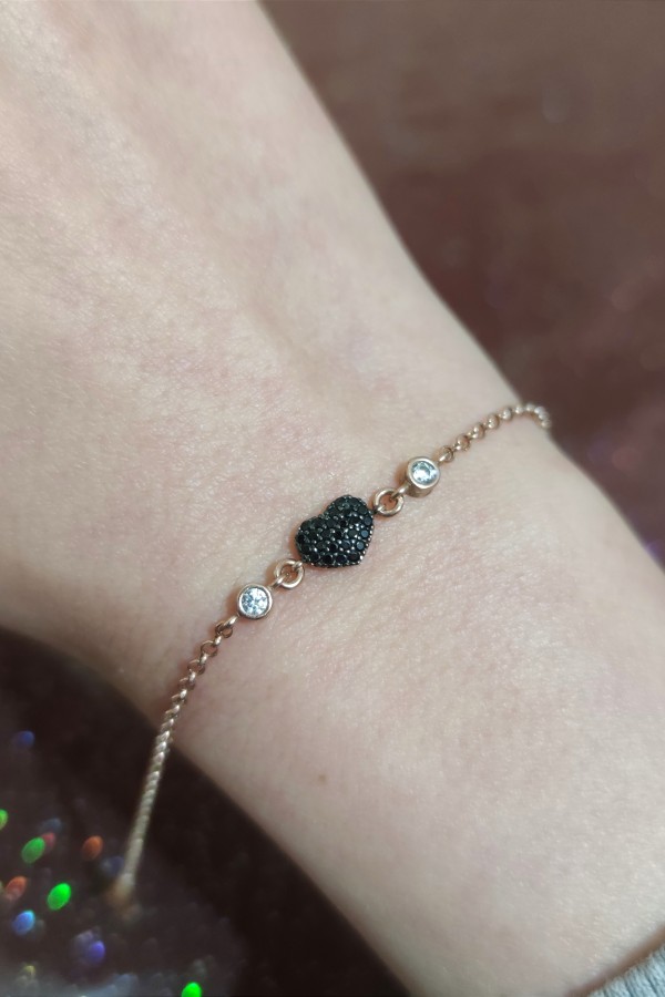 Onix taşlı kalp motif gümüş mini bileklik 