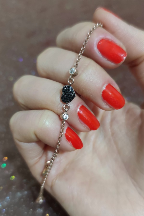 Onix taşlı kalp motif gümüş mini bileklik 