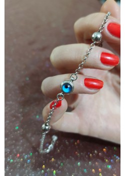 Camgöz büyük topçuklu gümüş bileklik 