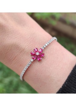 Yakut taşlı çiçek motif suyolu gümüş bileklik 