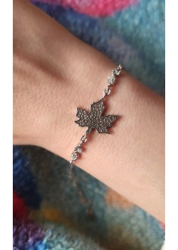 Çınar ağacı yaprağı motif gümüş bileklik 