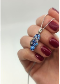 Nazar boncuklu terlik motif gümüş kolye