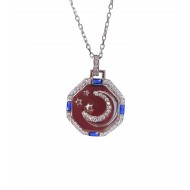 Safir taşlı ay yıldız motif gümüş kolye