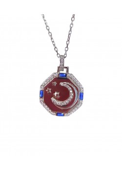 Safir taşlı ay yıldız motif gümüş kolye