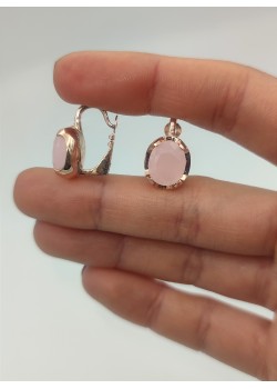 Pembe kuvars taşlı iri motif gümüş küpe çifti 