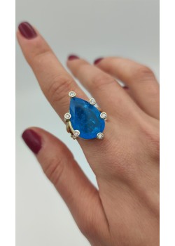 Mavi lab topaz taşlı damla motif gümüş yüzük