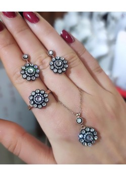 Elmas kesim gümüş set 