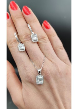 Dikdörtgen motif baget taşlı gümüş set 