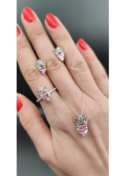 Morganit taşlı taç ve kalp motif gümüş set