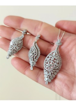 Baget taşlı çiçek motif gümüş set