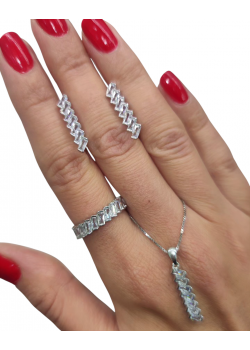 Laboratuvar pırlantası taşlı baget kesim gümüş set