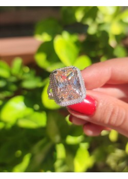 Topaz ve Mozanite taşlı gümüş yüzük 