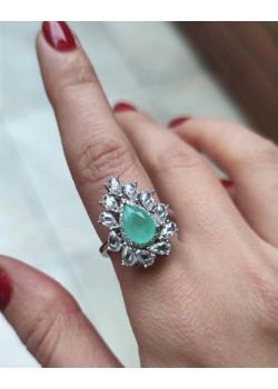 Ortası yosun agat taşlı gümüş deep yüzük 