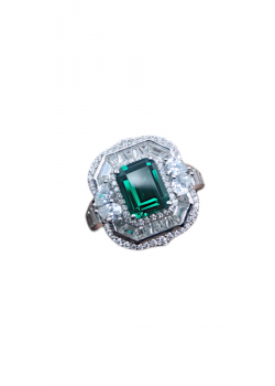 Mozanite ve zümrüt taşlı gümüş yüzük