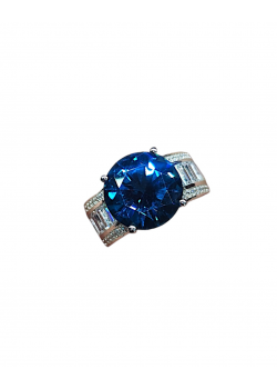 Mozanite ve London Blue Topaz taşlı gümüş yüzük