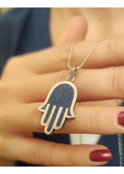 Fatıma ana motif lapis taşlı gümüş kolye