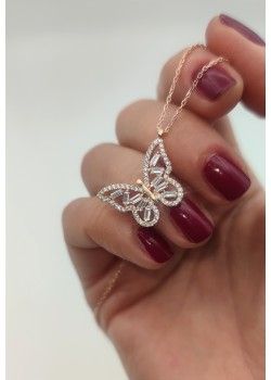 Baget taşlı kelebek motif gümüş kolye