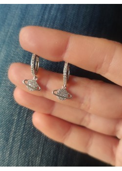 Satürn motif mini gümüş küpe