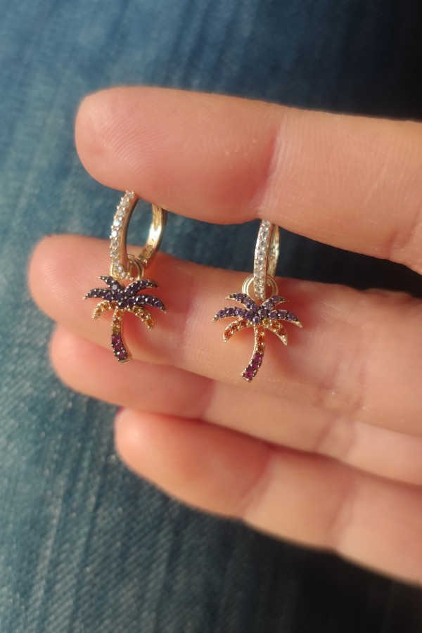 Palmiye motif gümüş küpe