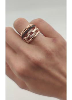Dumanlı kuvars taşlı zincir motif gümüş yüzük