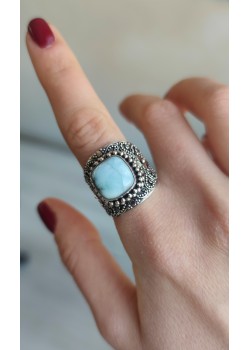 Larimar taşlı büyük boy gümüş yüzük