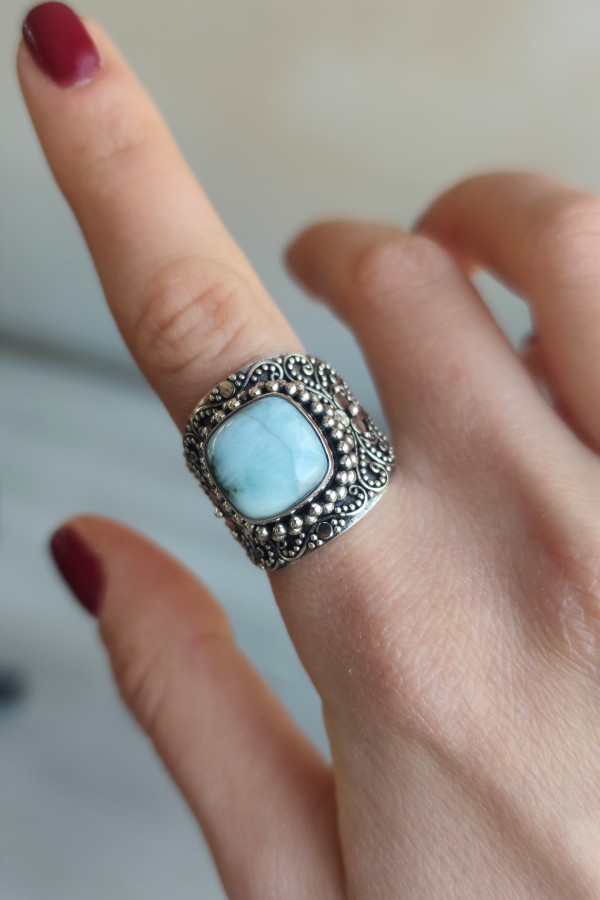 Larimar taşlı büyük boy gümüş yüzük Larimar taşlı büyük boy gümüş yüzük