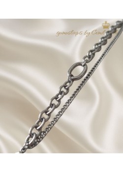 Kendinden İkili Ortası İri Oval Motif Cerrahi Çelik Bileklik