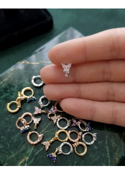 Tragus Bölgesi İçin Kelebek Motif Çelik Halka Küpe (adet)-BEYAZ