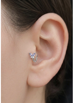 Tragus Bölgesi İçin Kelebek Motif Çelik Halka Küpe (adet)-BEYAZ