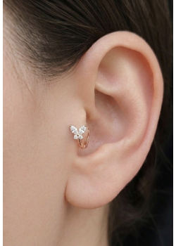 Tragus Bölgesi İçin Kelebek Motif Çelik Halka Küpe (adet)-ROSE
