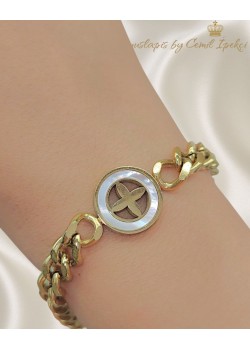 316 L Cerrahi Çelik Ortası Sedef Sarı Bileklik