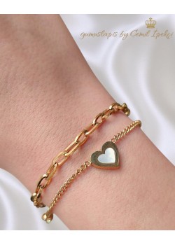 316 L Cerrahi Çelik Kalp Motifli İkili Bileklik