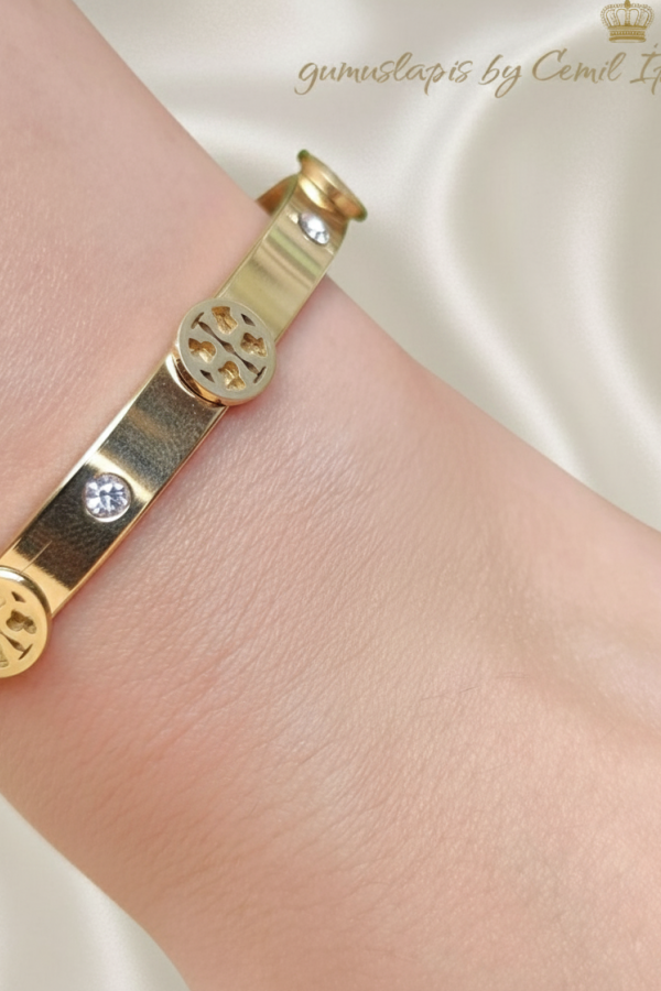 316 L Cerrahi Çelik Sarı Desenli Bilezik