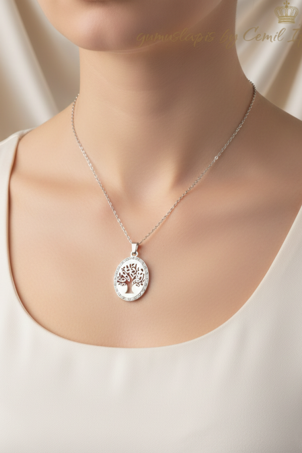 316 L Cerrahi Çelik Hayat Ağacı Motif Kolye 