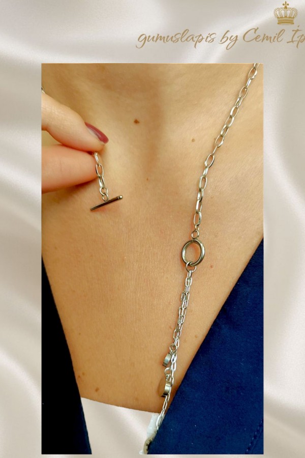 316 L Cerrahi Çelik Onix ve Sedef Taşlı Kolye 