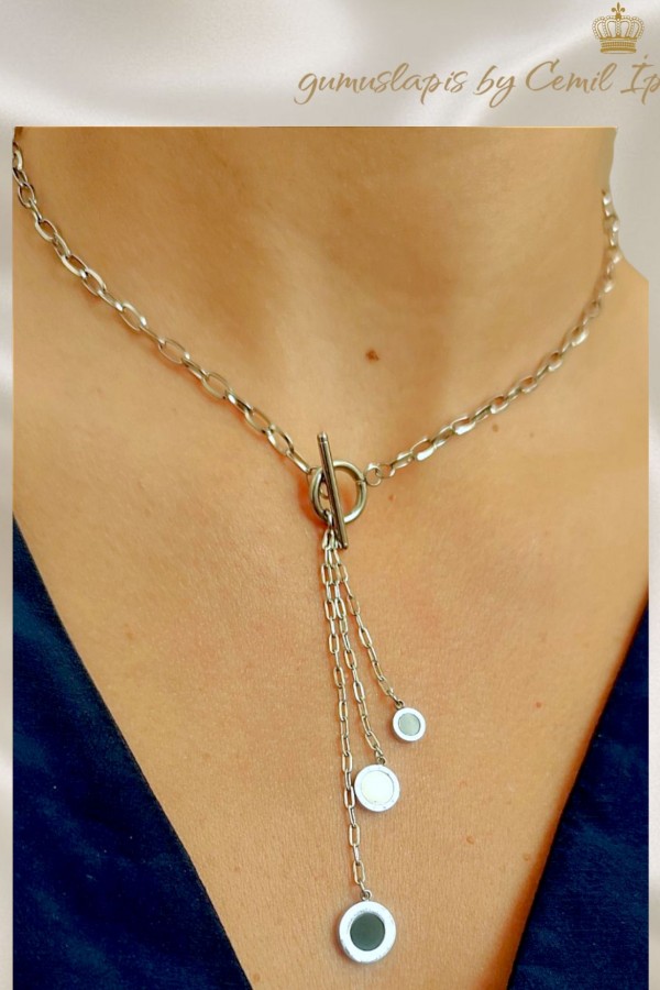 316 L Cerrahi Çelik Onix ve Sedef Taşlı Kolye 