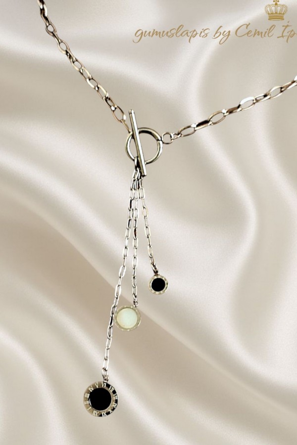 316 L Cerrahi Çelik Onix ve Sedef Taşlı Kolye 