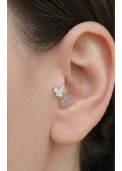 Tragus Bölgesi İçin Kelebek Motif Çelik Halka Küpe (adet)-BEYAZ