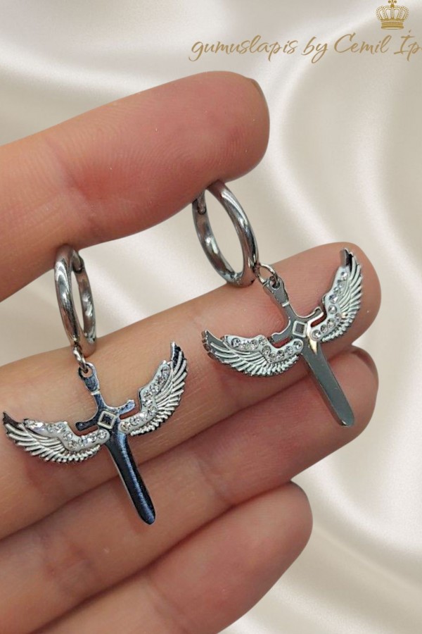 316 l Cerrahi Çelik Melek Motif Küpe Çifti 