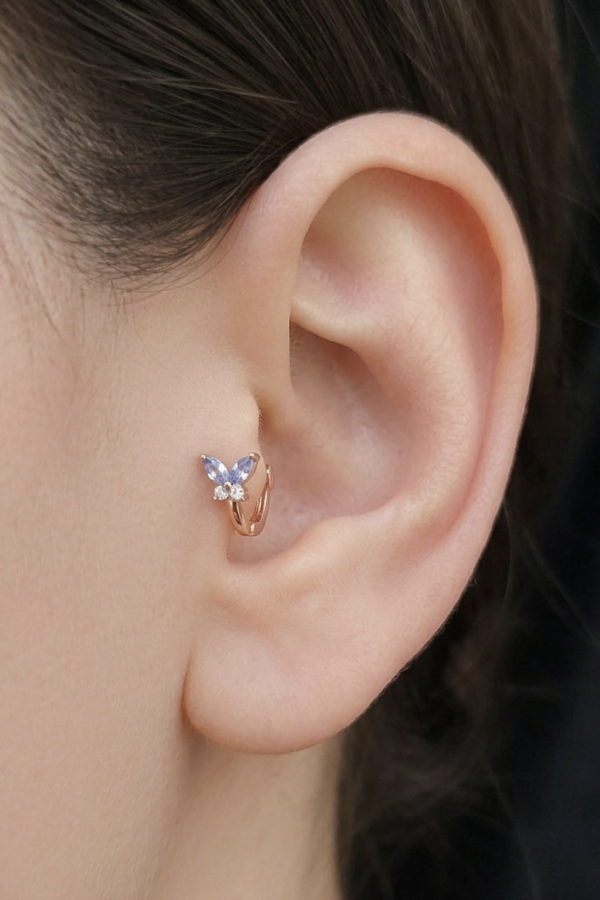 Tragus Bölgesi İçin Kelebek Motif Çelik Halka Küpe (adet)-ROSE