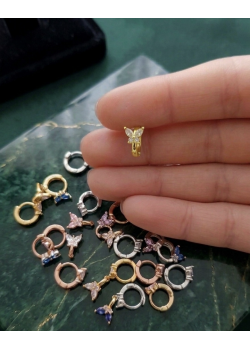 Tragus Bölgesi İçin Kelebek Motif Çelik Halka Küpe (adet)-SARI