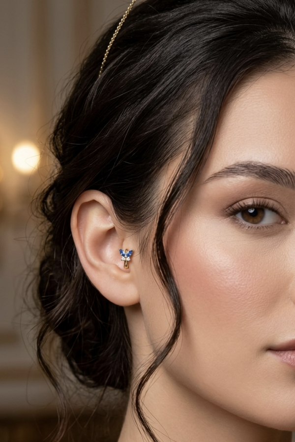 Tragus Bölgesi İçin Kelebek Motif Çelik Halka Küpe (adet)-SARI