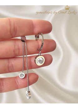 Bir Tarafı Sallantılı Diğer Tarafı Yarım Halka Çelik Küpe Çifti 