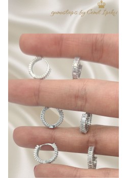Baget Taşlı Gümüş Mini Boy Halka Küpe Çifti