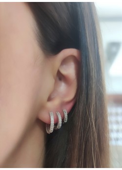 2 Numara Baget Taşlı Gümüş Halka Küpe Çifti (Orta)