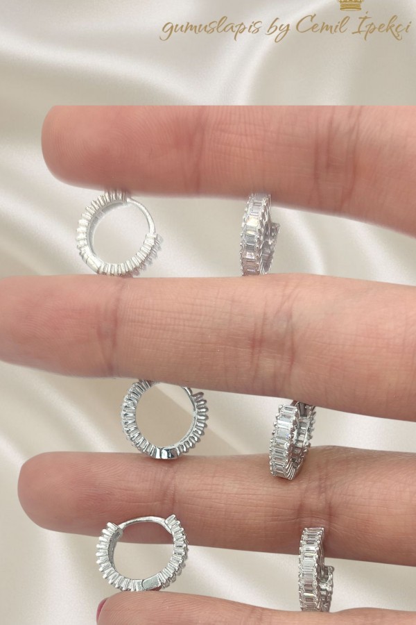 1 Numara Baget Taşlı Gümüş Halka Küpe Çifti