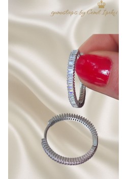 3 Numara Baget Taşlı Gümüş Halka Küpe Çifti