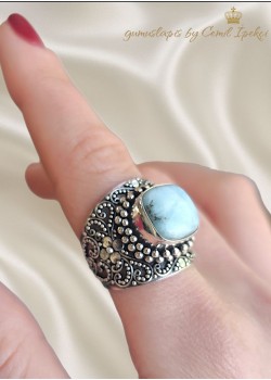 Larimar Taşlı Büyük Boy Gümüş Yüzük